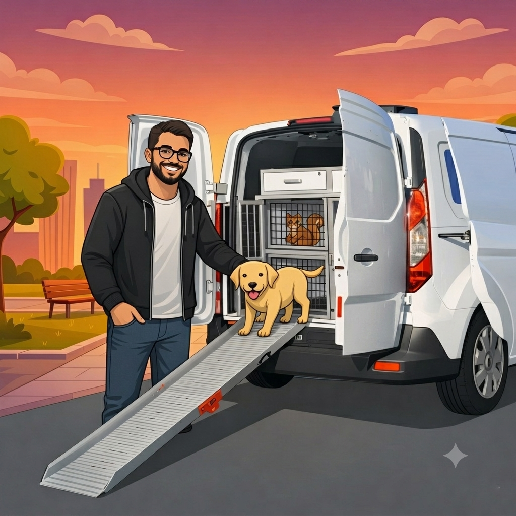 Véhicule ANIMOVEPET spécialement équipé pour le transport animalier sécurisé