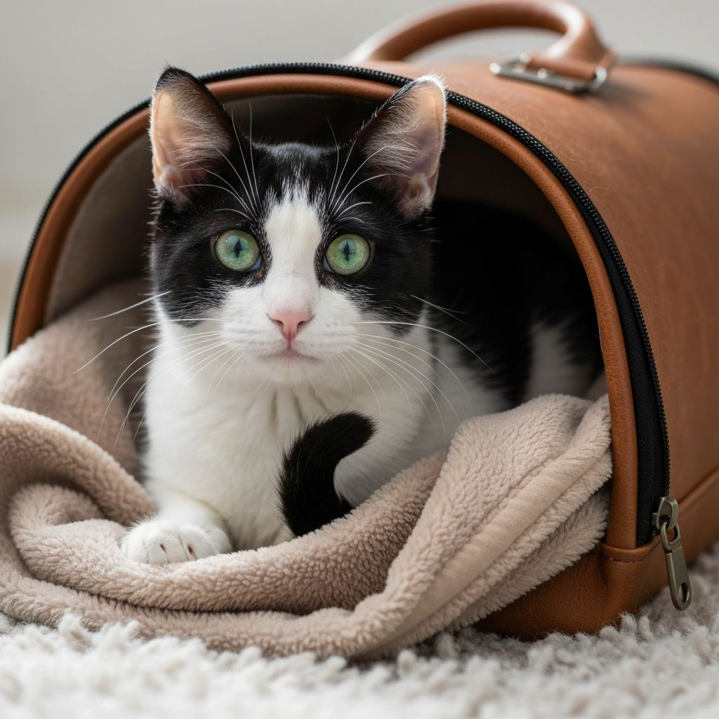 Chat confortablement installé dans une cage de transport sécurisée ANIMOVEPET